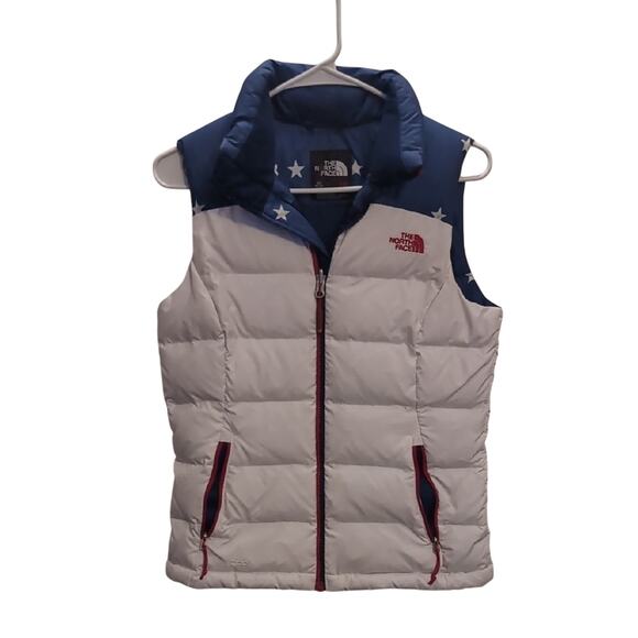 The North Face USA Olympian Quilted Red, White, and Blue Star Vest - Picture 1 of 5